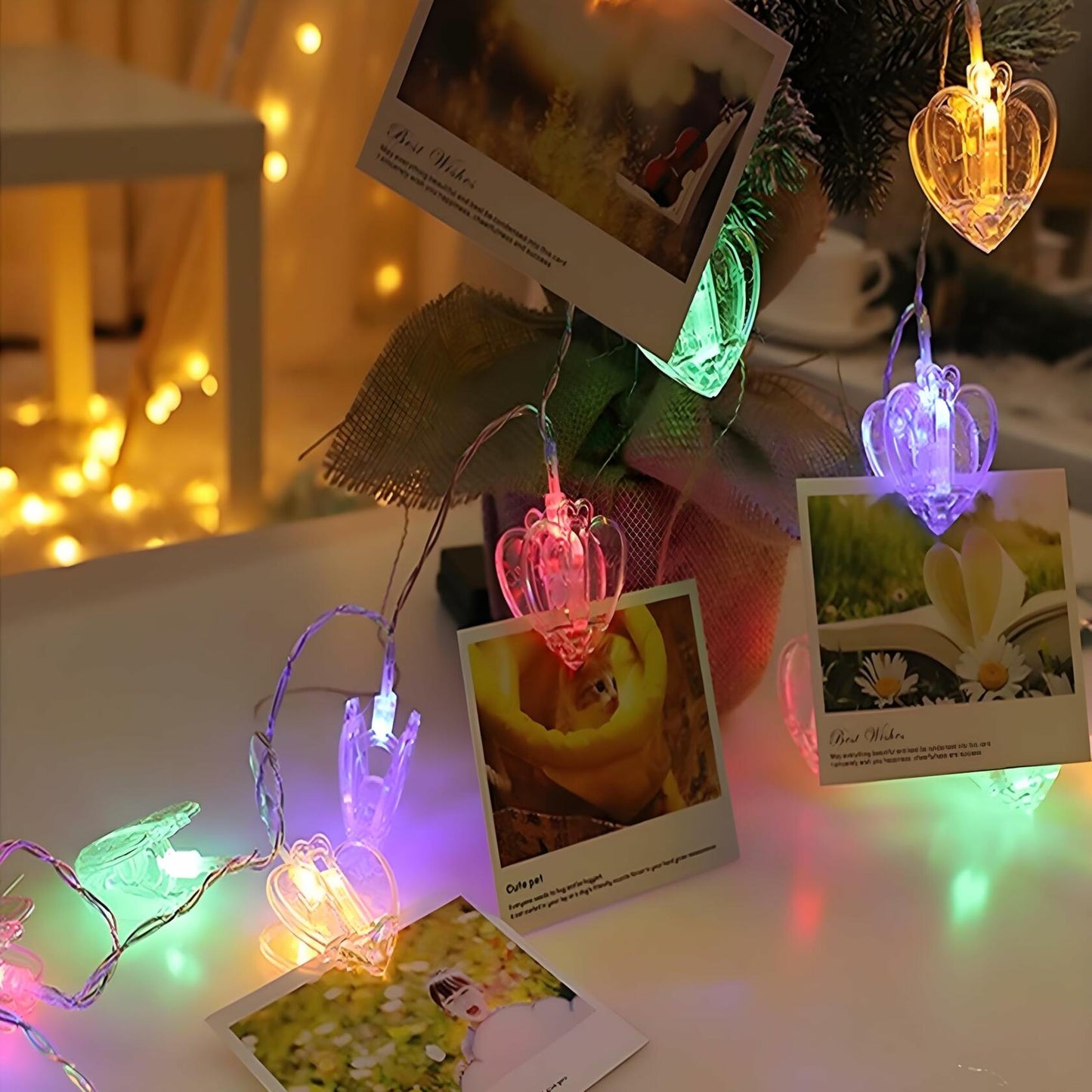 Heart Photo Clips String Light 10Ft Battery Fairy Lights Colorful Decor