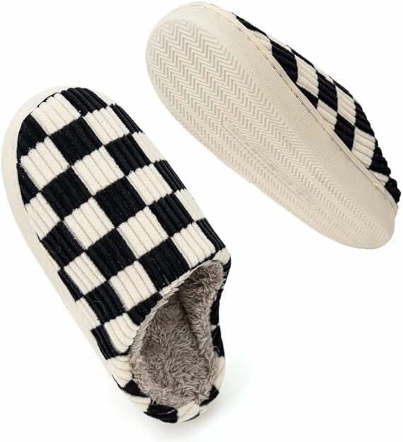 kissxiaoya Unisex Plaid Memory Foam House Slippers Black Size 7.5-8