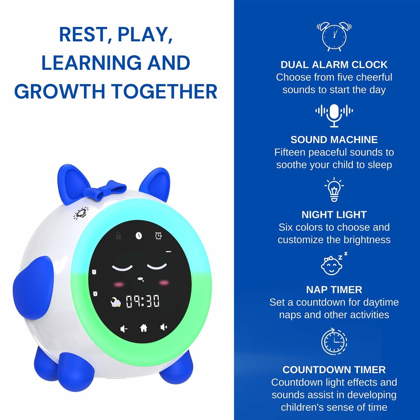 GOFYME NONIOO Kids Sleep Training Clock Night Light Toddler NAP Timer Blue