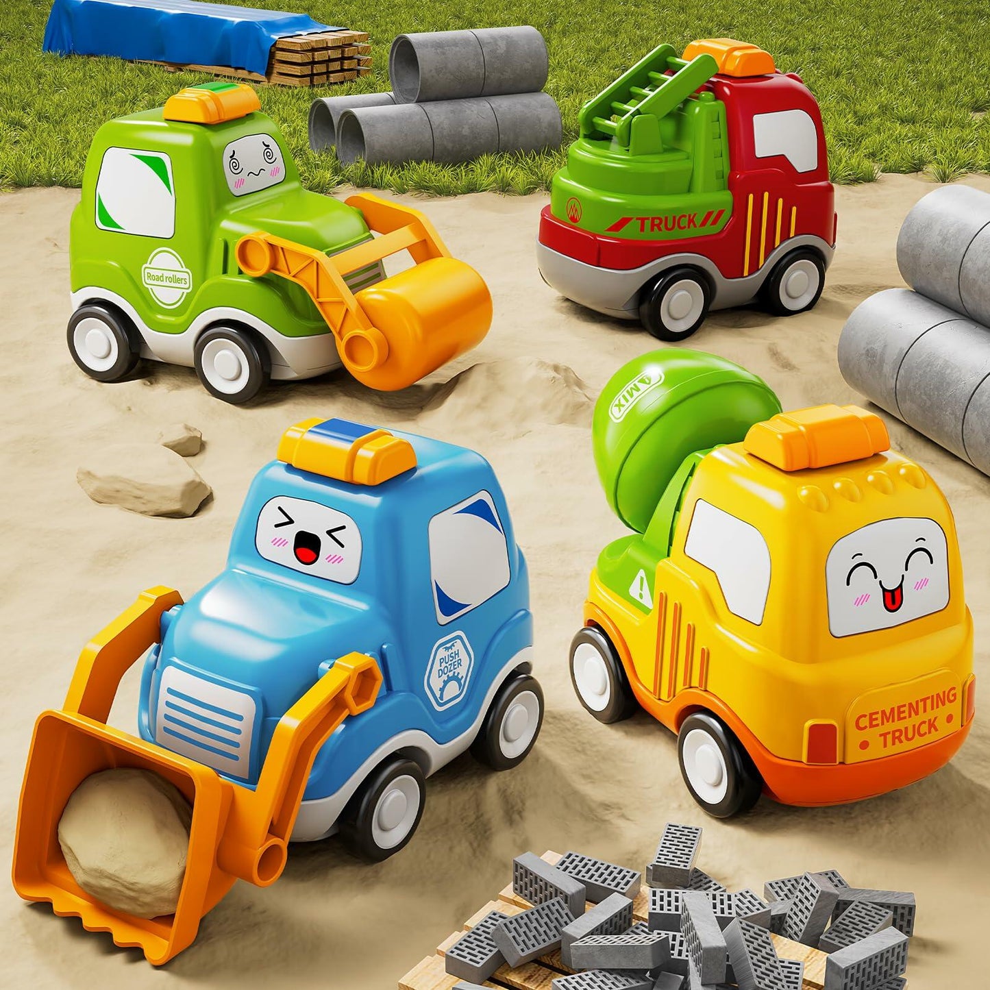 JUKUDAHU Press Engineering Car Toy Push & Go Friction Toddler Gift