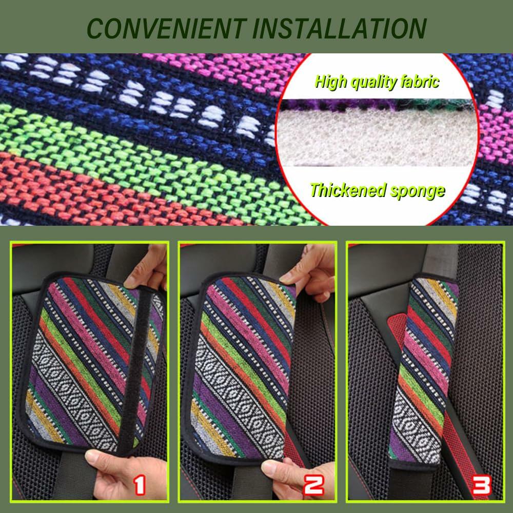 IHOTDER 2PCS Seat Belt Cover Pad Boho Universal Car Accessories Seatbelt Cover-D