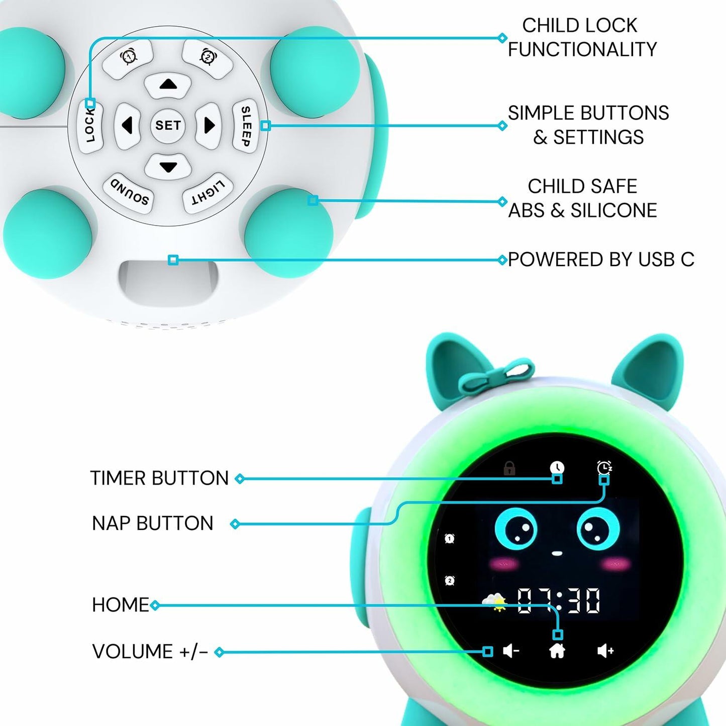 GOFYME NONIOO Kids Sleep Training Clock Night Light Toddler NAP Timer Blue