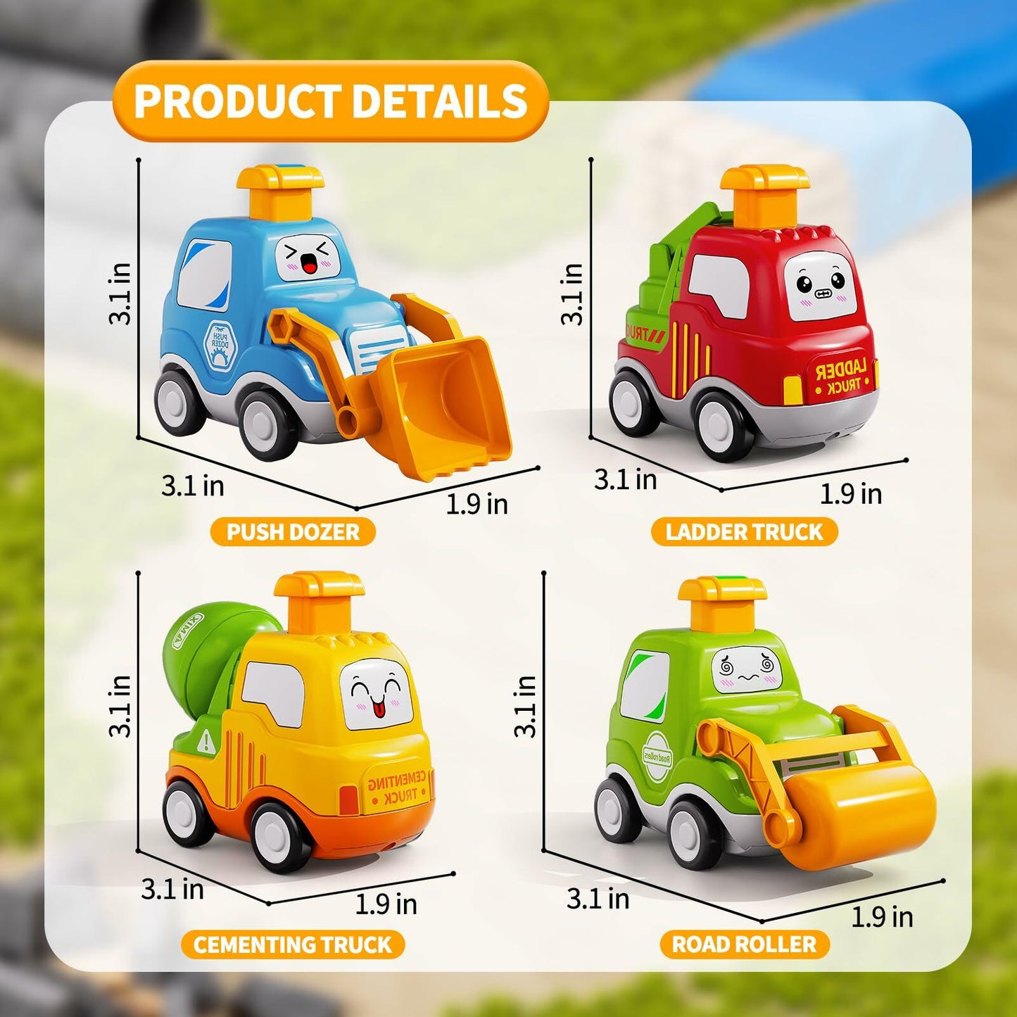 JUKUDAHU Press Engineering Car Toy Push & Go Friction Toddler Gift