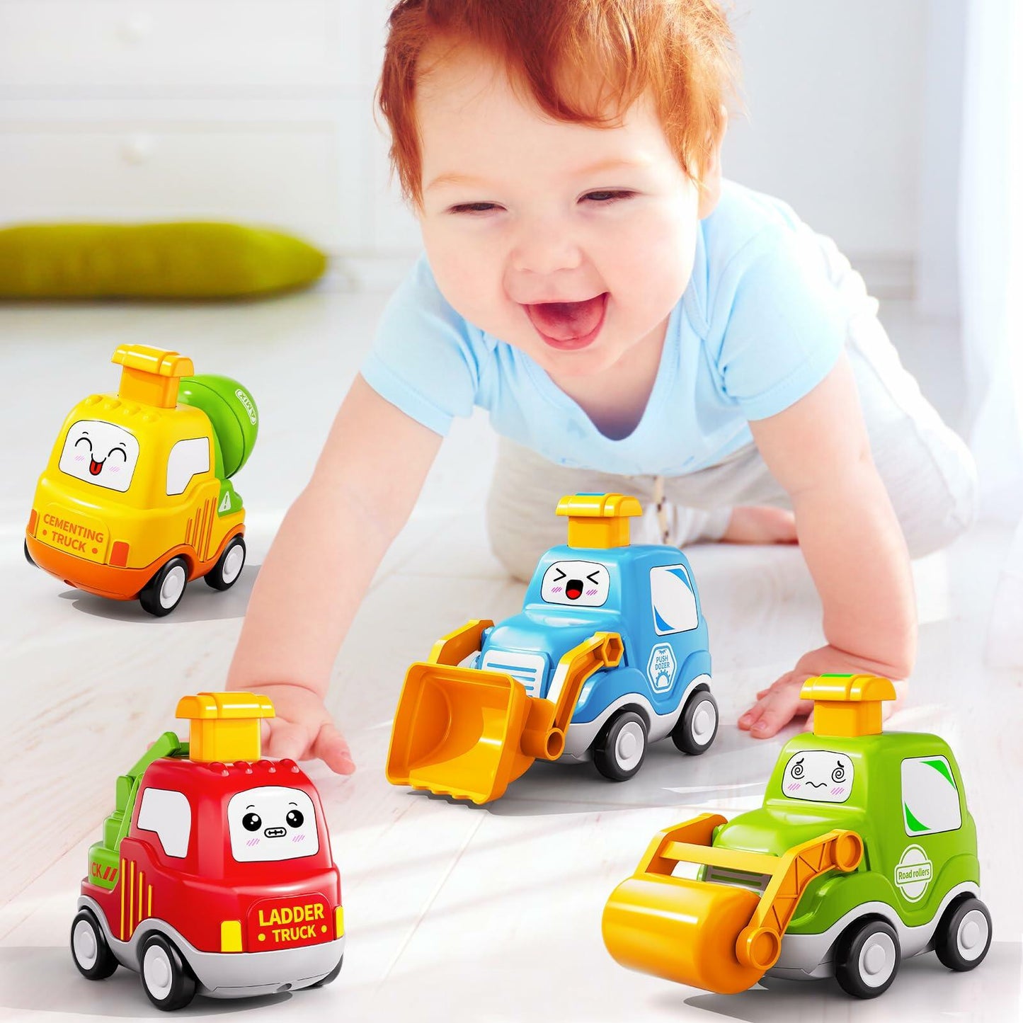 JUKUDAHU Press Engineering Car Toy Push & Go Friction Toddler Gift
