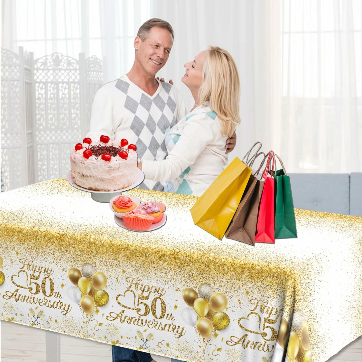 Dydamud Nautical Birthday Tablecloth 3pcs Waterproof Navy Blue Red Stripe