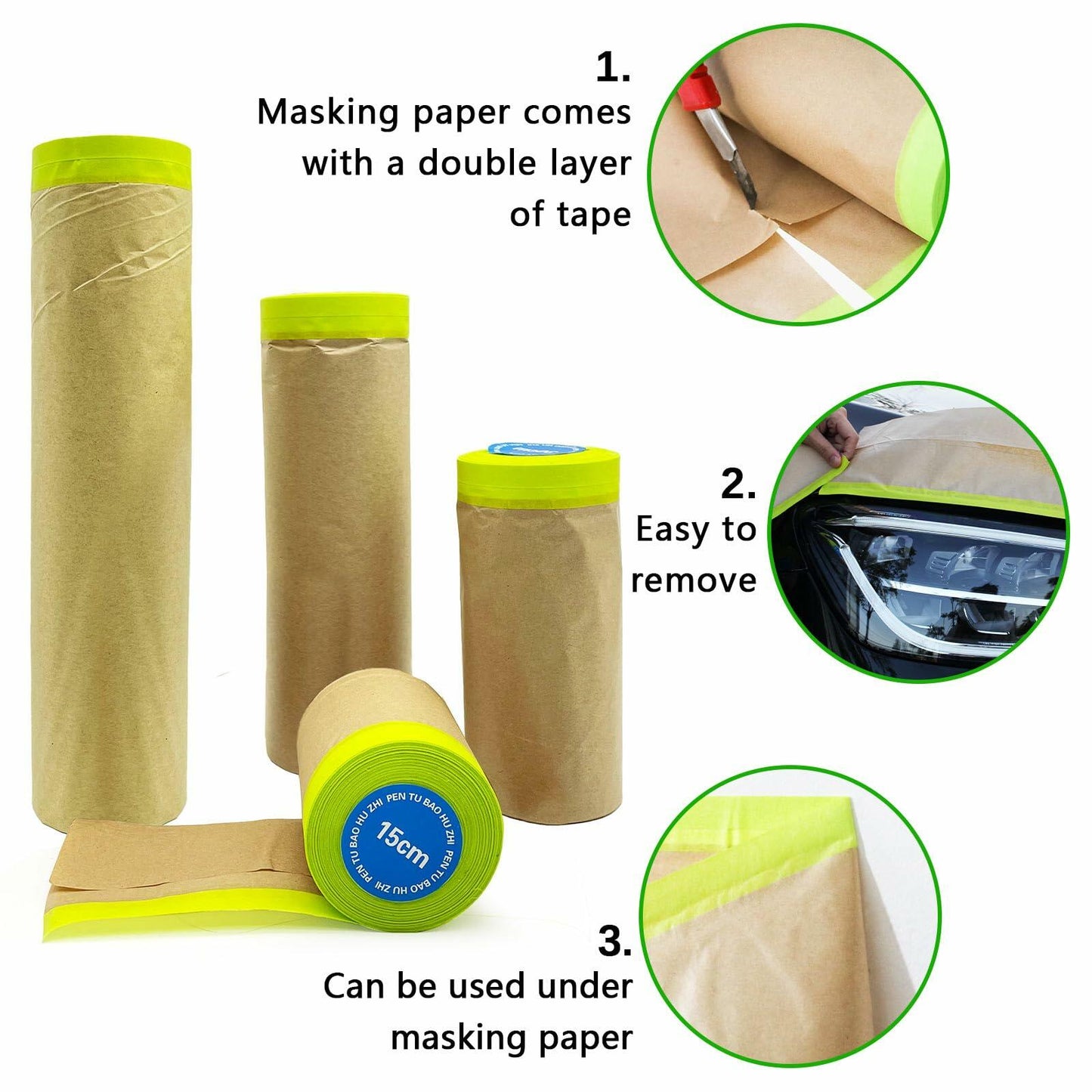 Hubaow Tape and Drape Masking Paper 18x50ft Pre-Taped Adhesive White 1 Pack
