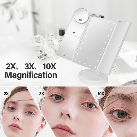 DenCert Makeup Mirror Vanity Mirror 1X-10X Magnification Touch Control White
