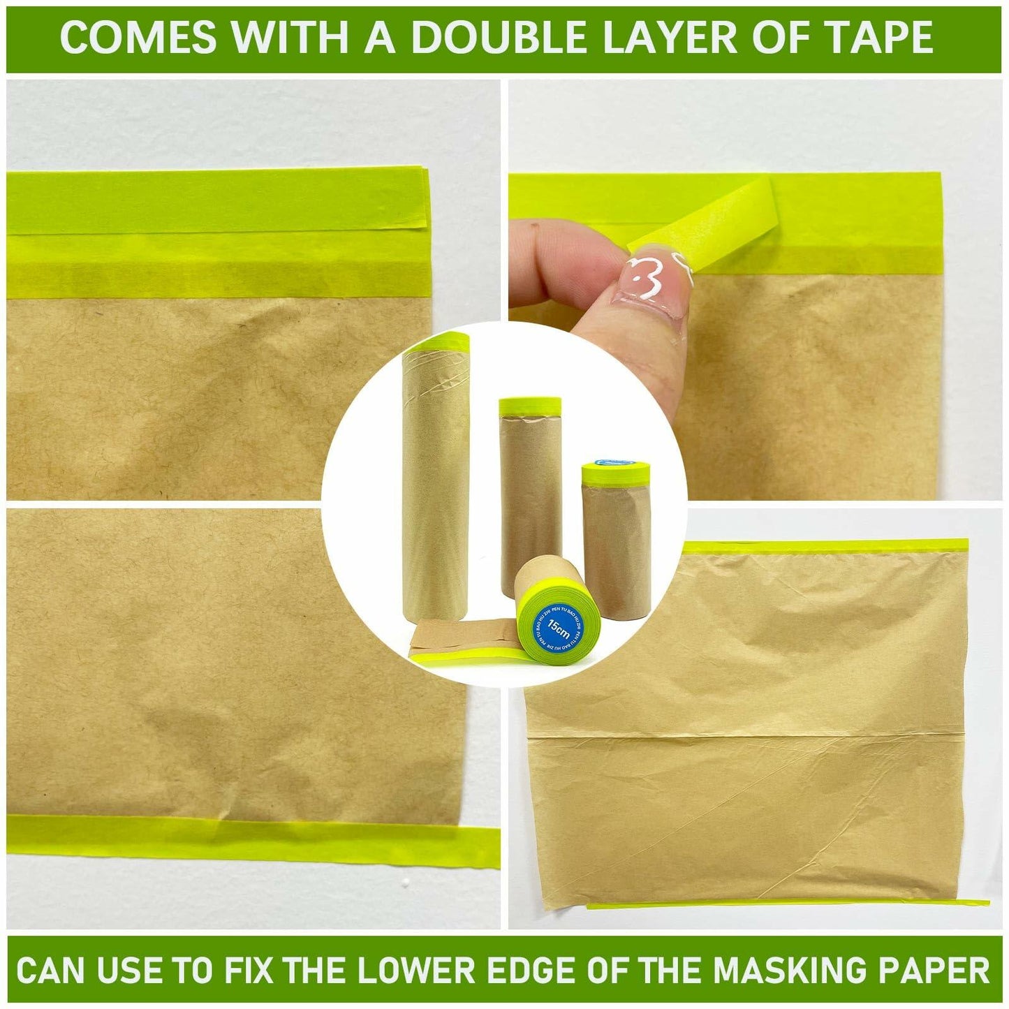 Hubaow Tape and Drape Masking Paper 18x50ft Pre-Taped Adhesive White 1 Pack