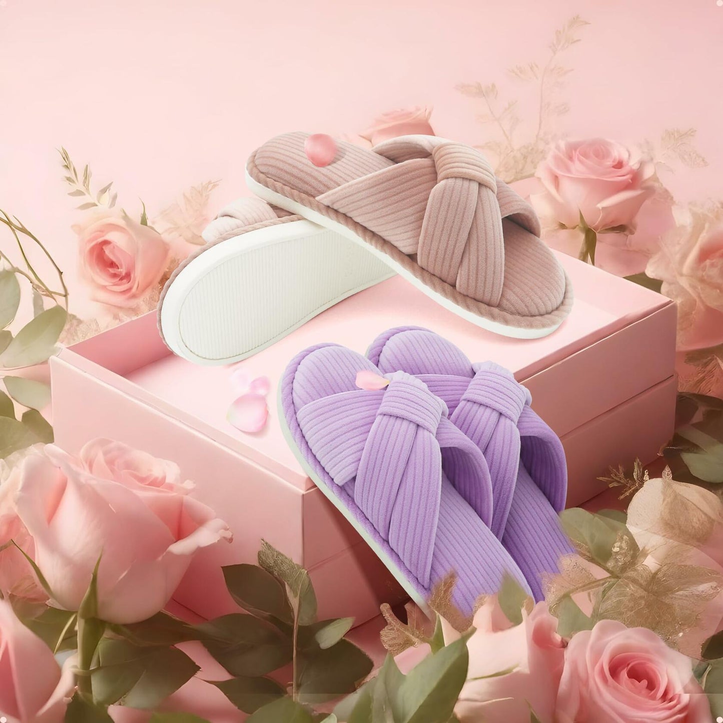 Gecgucy Women's Open Toe Crossband House Slippers Size 8-9