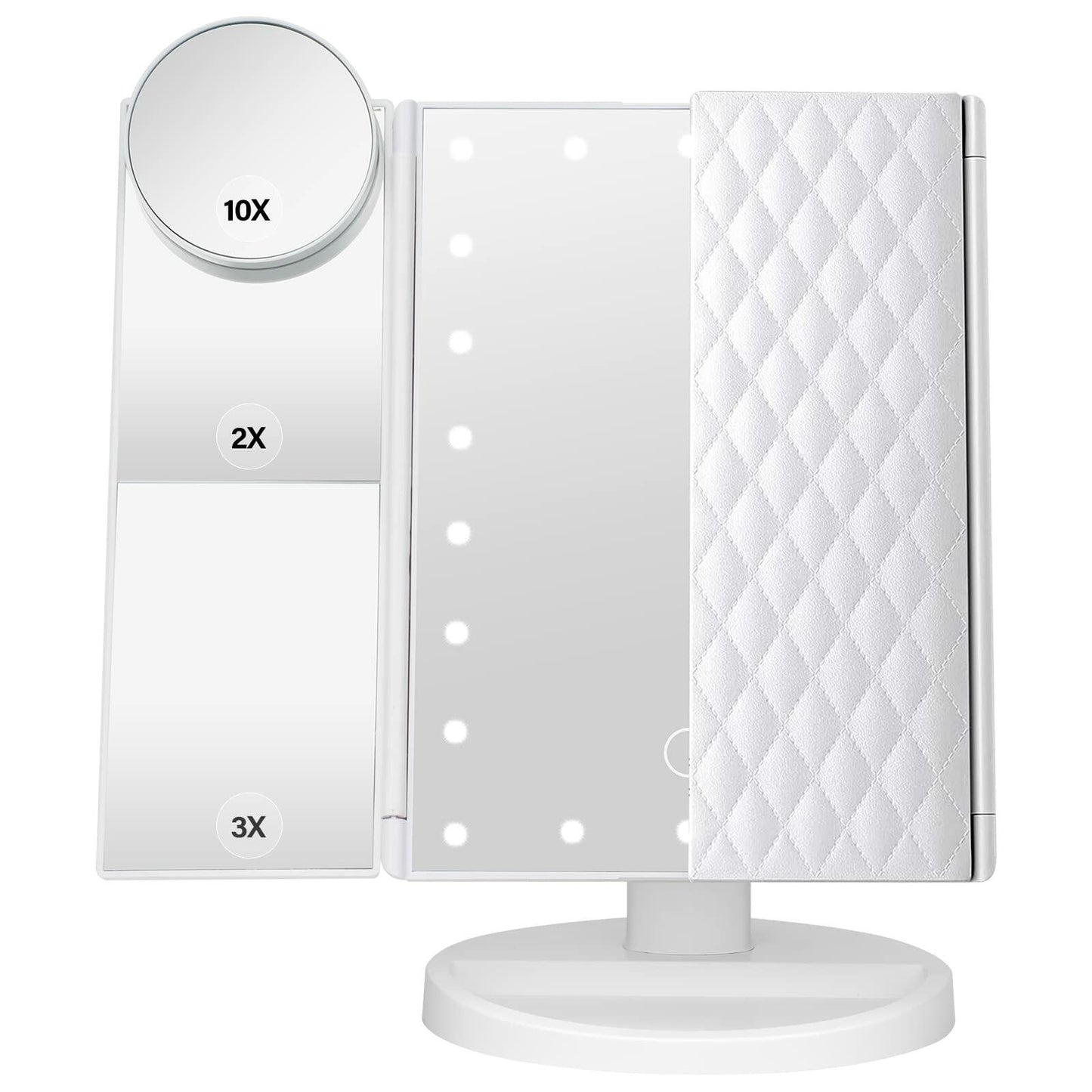 DenCert Makeup Mirror Vanity Mirror 1X-10X Magnification Touch Control White