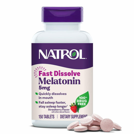 BestBy08/25 Natrol Melatonin 5mg Fast Dissolve Tablets Strawberry 150 Count