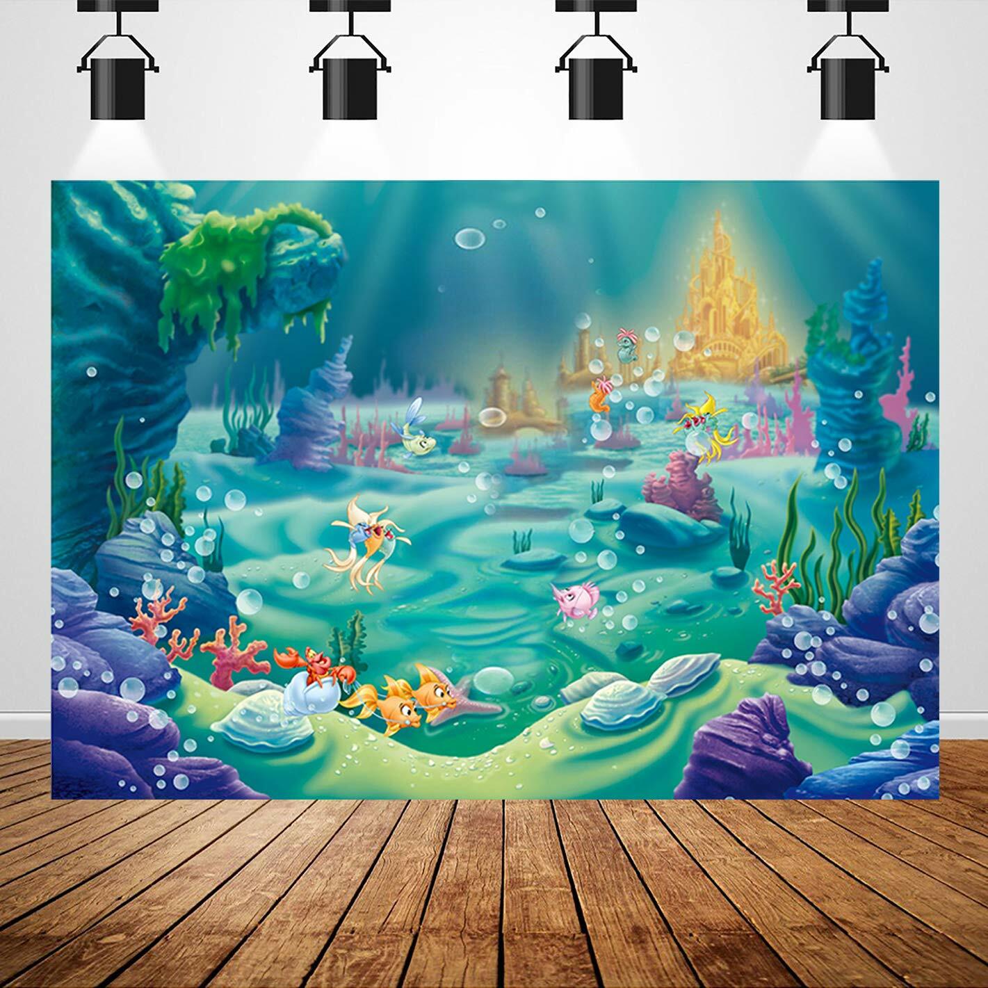 Sensfun Under The Sea Mermaid Backdrop Photography Blue 7x5ft