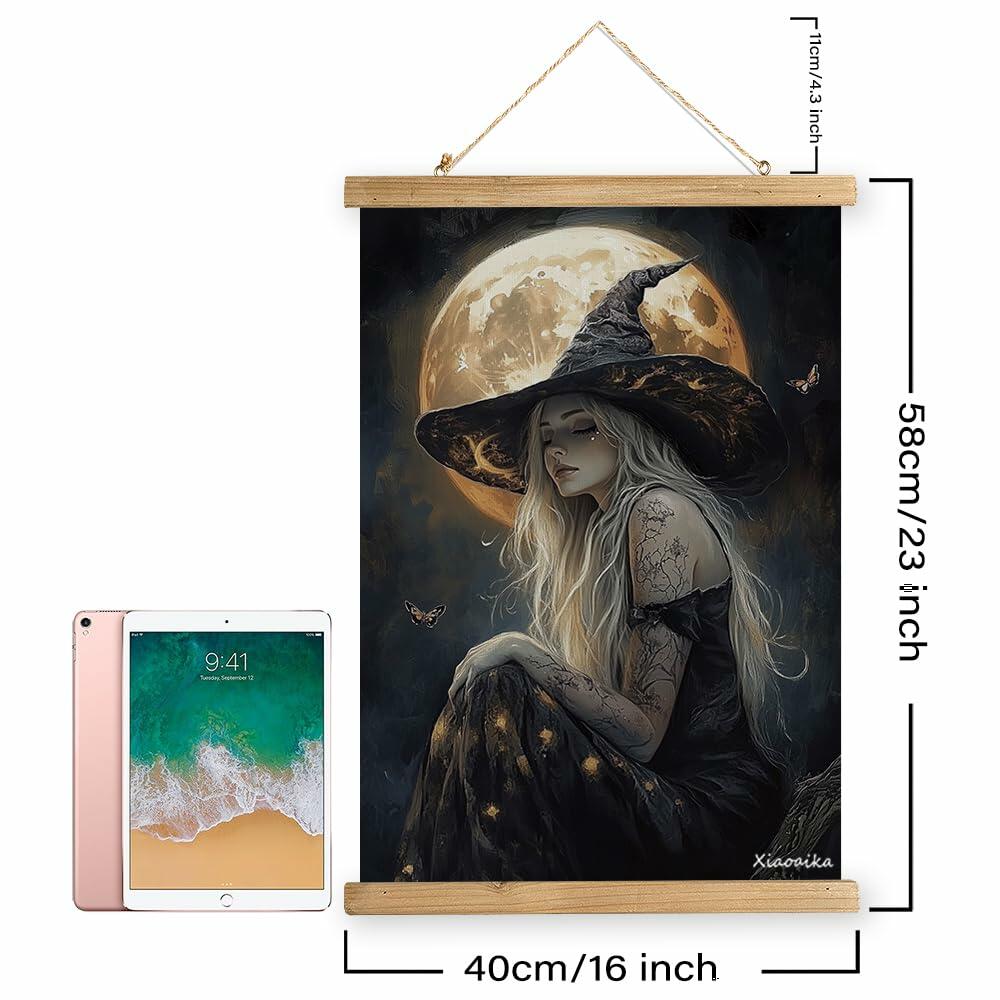 XIAOAIKA Halloween Witch Canvas Poster Wooden Hanger 16x23 Wall Art