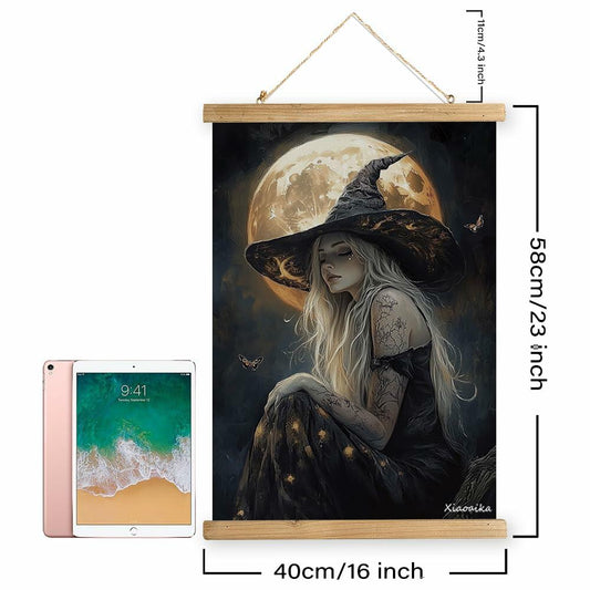XIAOAIKA Halloween Witch Canvas Poster Wooden Hanger 16x23 Wall Art