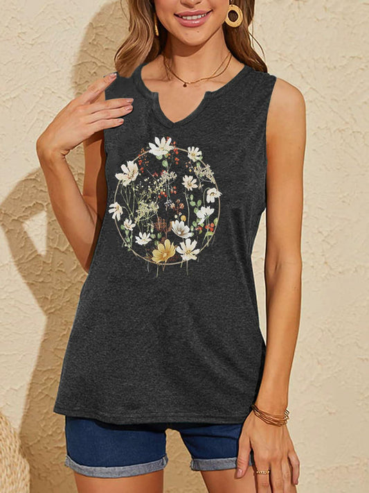 YIUIERE Womens Floral V Neck Tank Top Dark Gray Size S