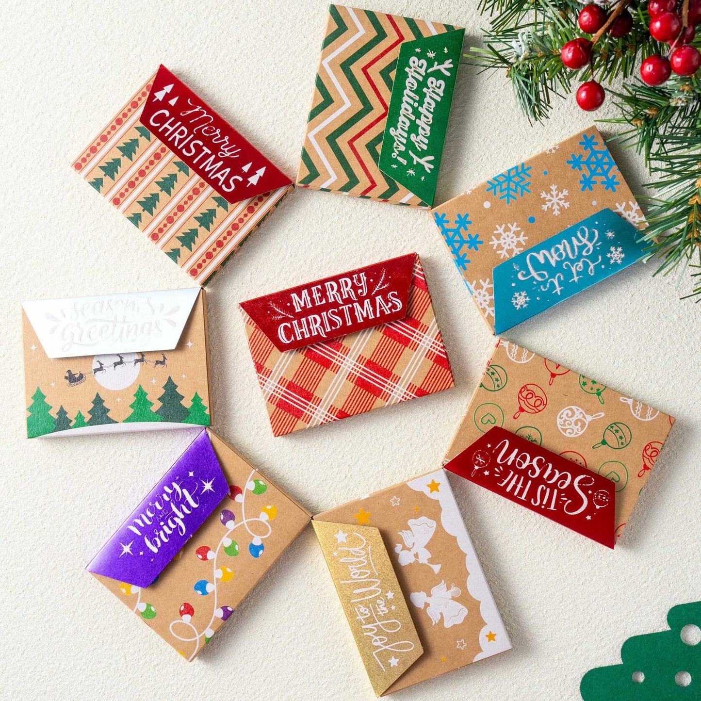 JOYIN 12PCS Gift Card Boxes Holder 3.75x2.5 Brown Kraft Paper Xmas