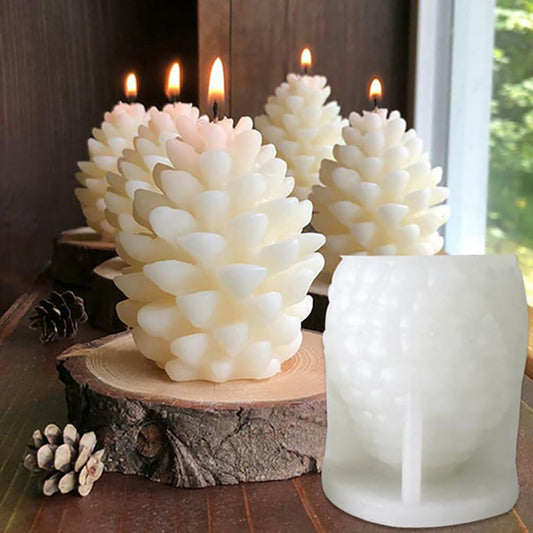 Christmas Pinecone Silicone Candle Mold 3D Xmas Resin Concrete DIY White 1pc