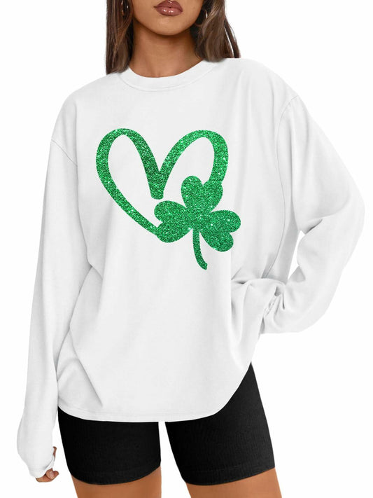 St Patrick's Day Women's Oversized Lucky Shamrock Long Sleeve T-Shirt Size M