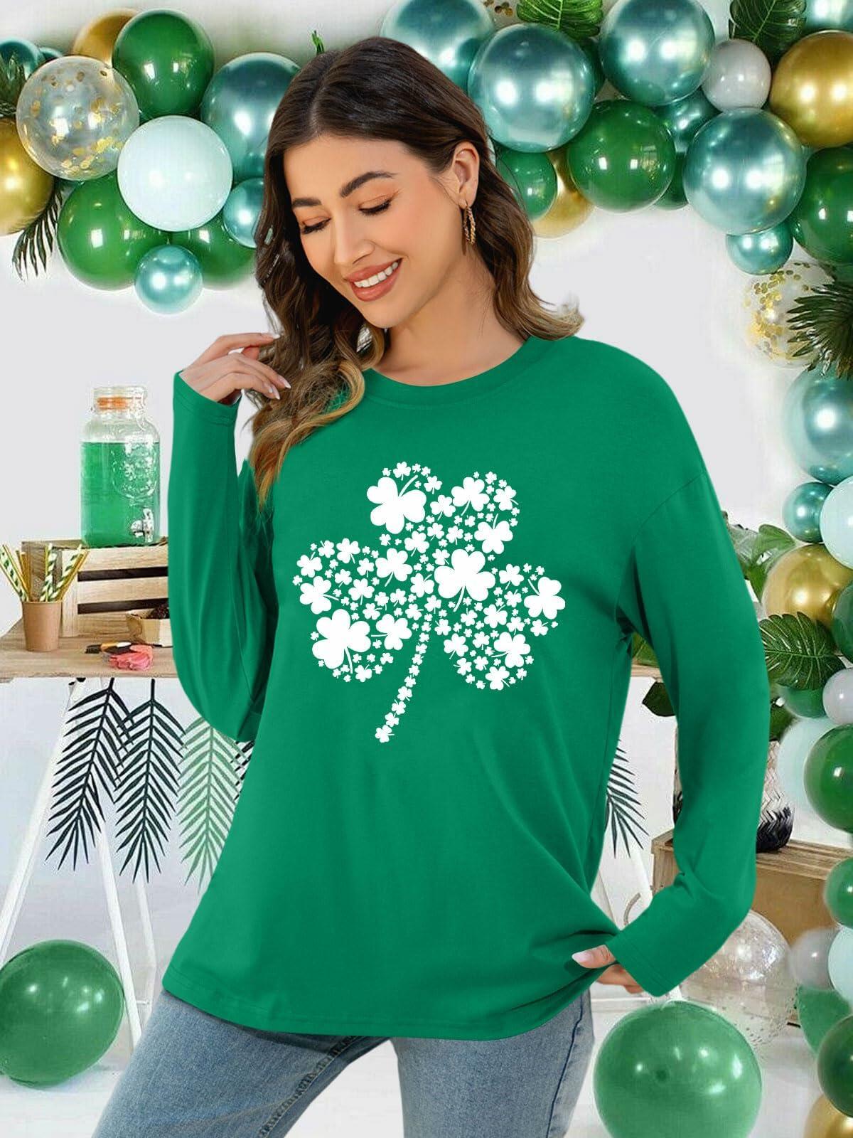 St Patrick's Day Women's Oversized Lucky Shamrock Long Sleeve Tee Size L