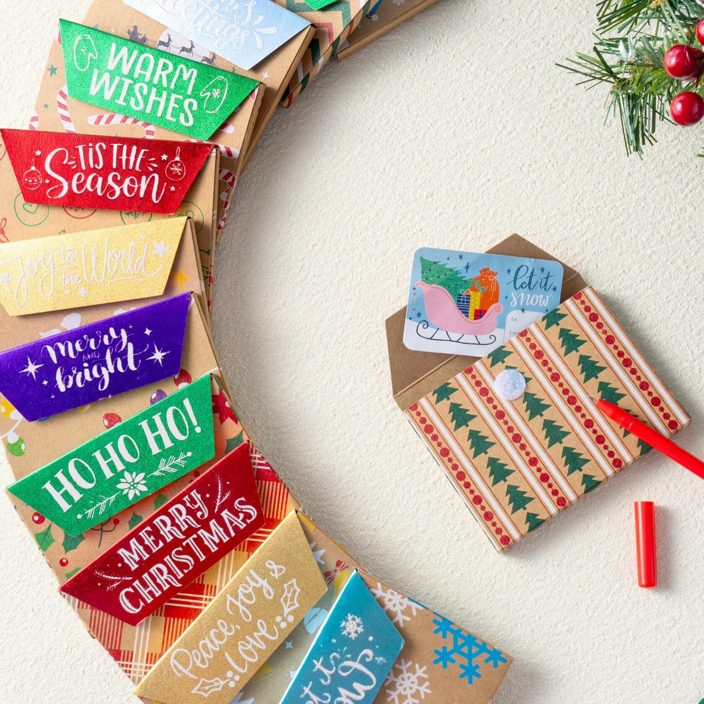 JOYIN 12PCS Gift Card Boxes Holder 3.75x2.5 Brown Kraft Paper Xmas