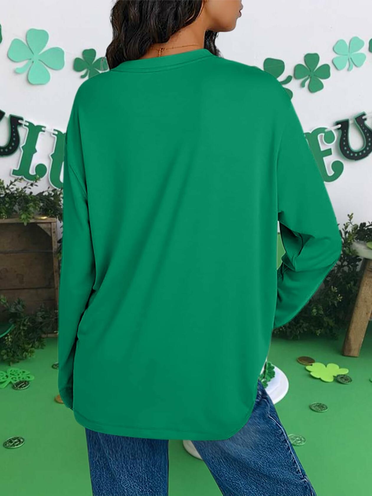 St Patrick's Day Women's Oversized Lucky Shamrock Long Sleeve Tee Size L