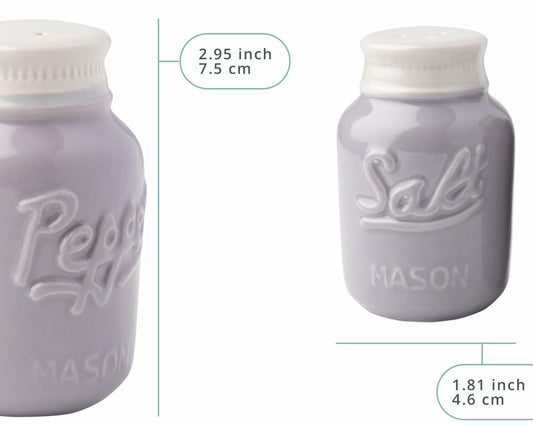 Comfify Vintage Mason Jar Salt & Pepper Shakers Ceramic Grey 3.5 oz