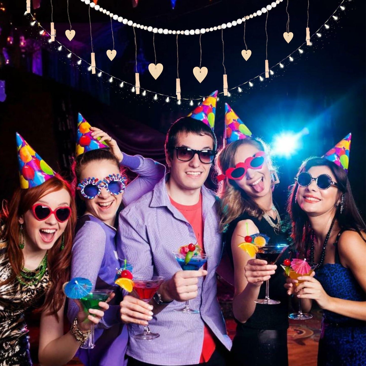 Hanging Photo Display with 9 Wooden Clips - Wall Decor Boho Dorm Room