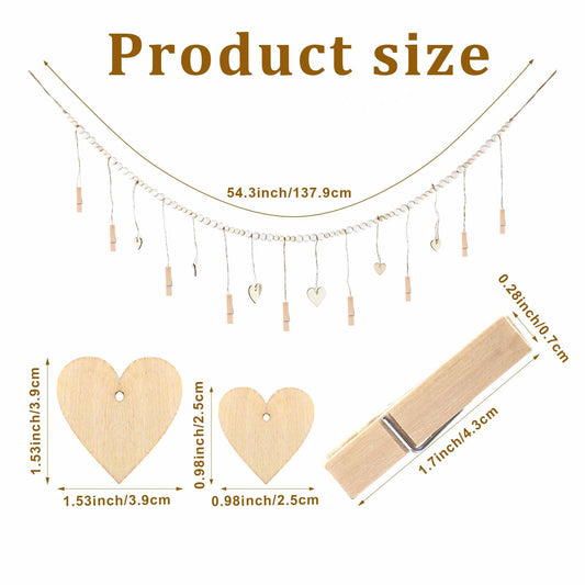 Hanging Photo Display with 9 Wooden Clips - Wall Decor Boho Dorm Room