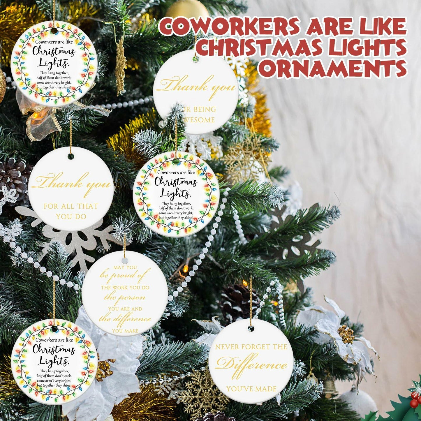 Layhit Ceramic Christmas Employee Appreciation Ornaments 16 Pcs Xmas Decor