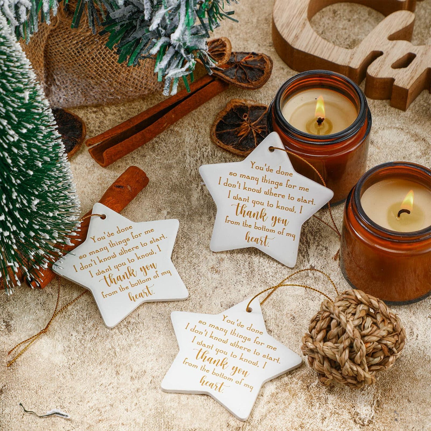 Sieral 10 Pcs Christmas Ceramic Star Ornaments Hanging Plaques Bulk Gift