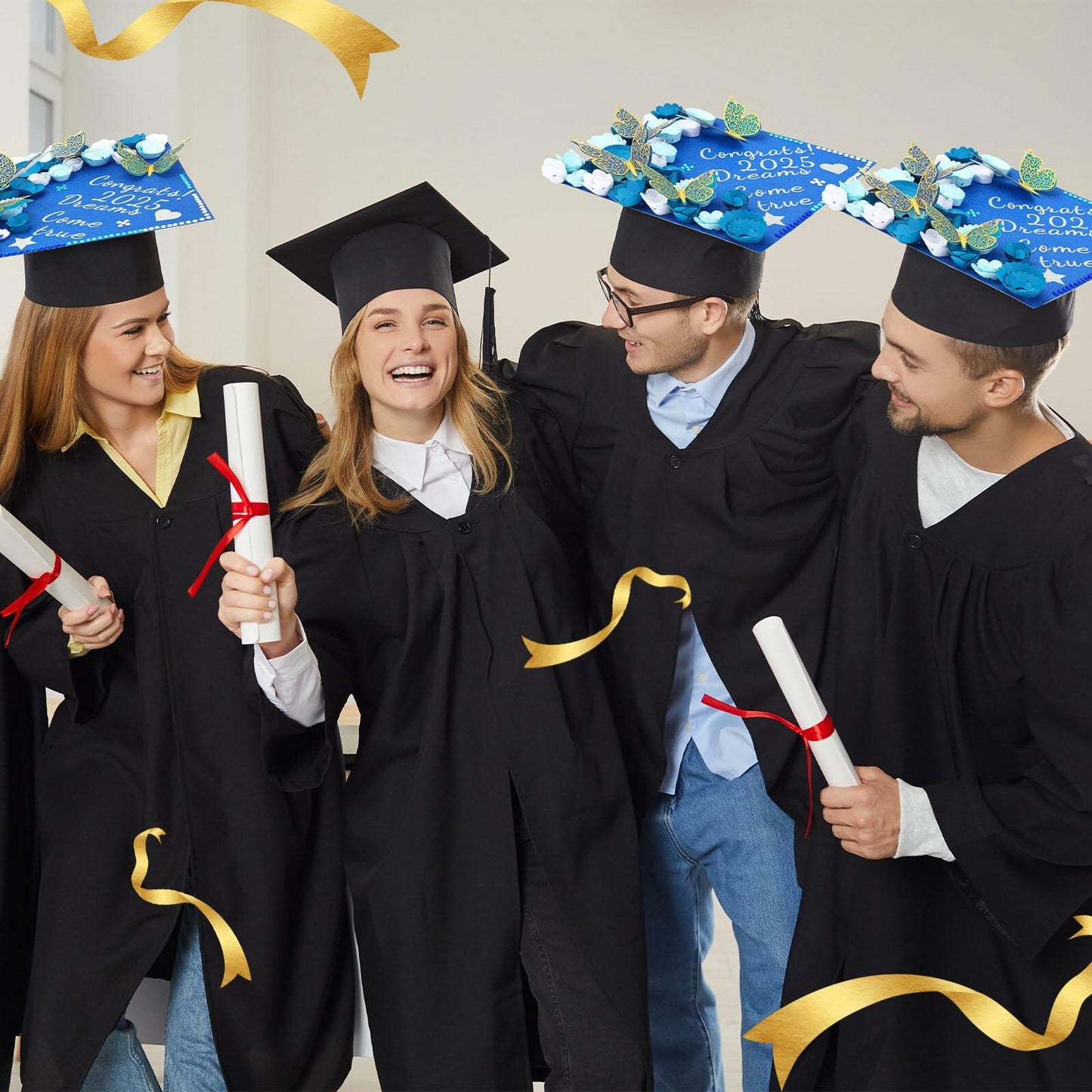 Knitgrip Graduation Cap Decoration Kit 98 Pc Blue Faux Flowers Butterfly