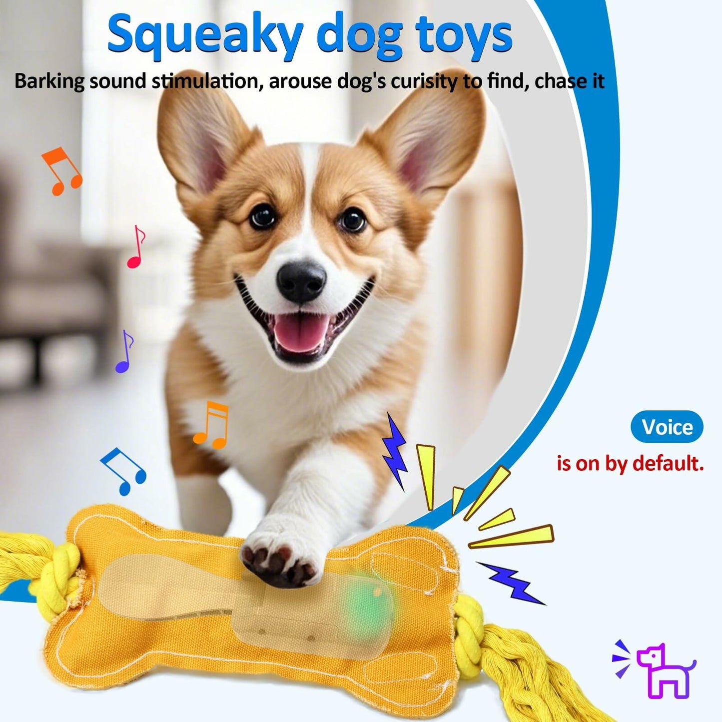 BENTOPAL Interactive Squeaky Dog Bone Toy Motion Activated Small Puppy