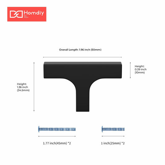 homdiy Matte Black T Bar Cabinet Knobs Kitchen Drawer 10 Pack