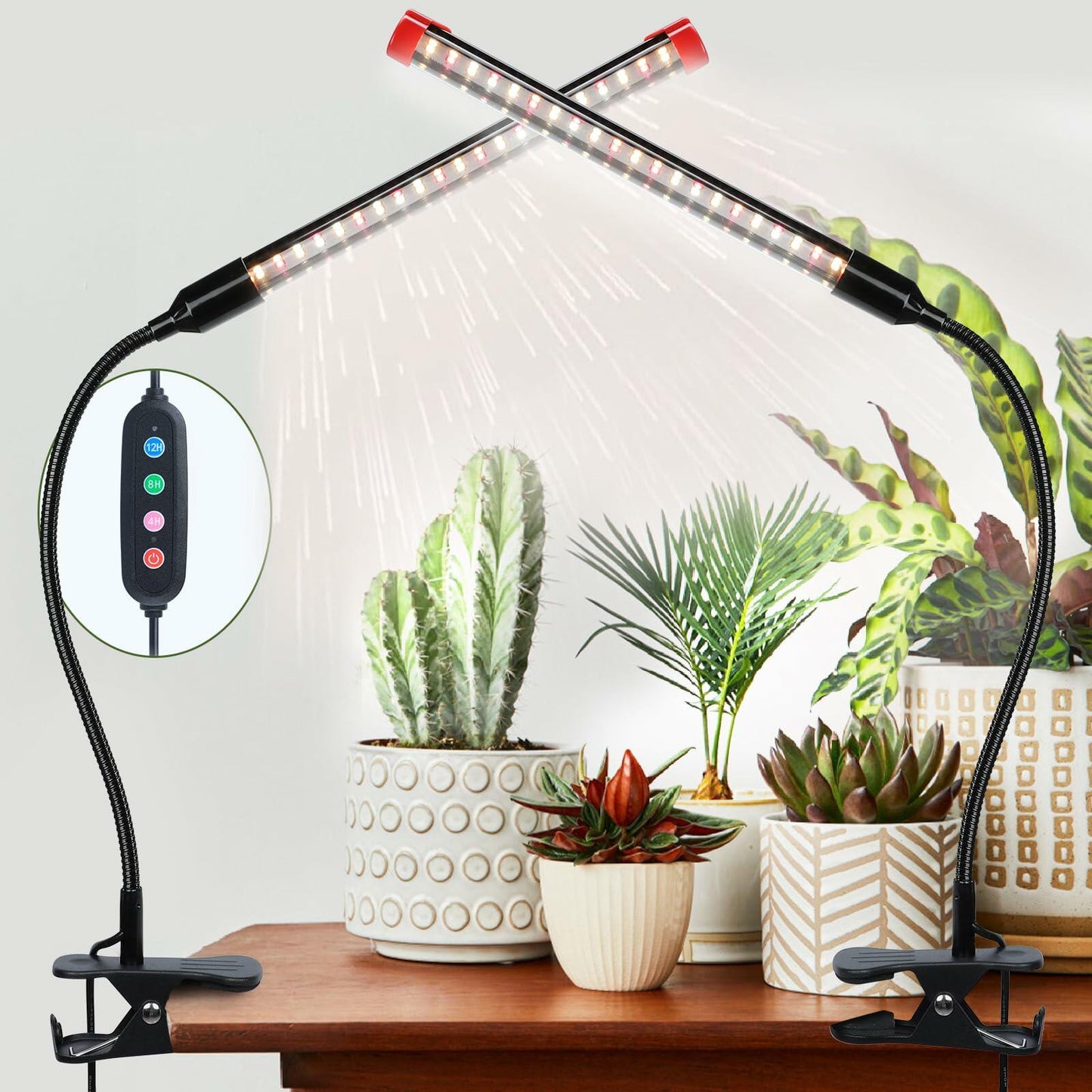FECiDA 2Pack 9W LED Plant Grow Lights with Timer Clip for Indoor Plants