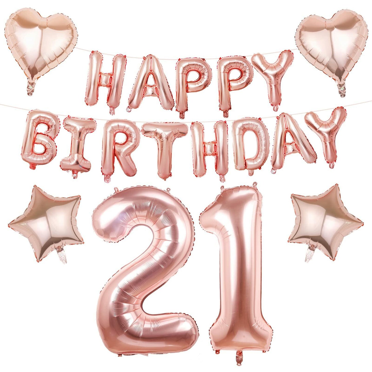 Rose Gold Happy Birthday Balloons Banner 16 Inch Mylar Foil 21st Party