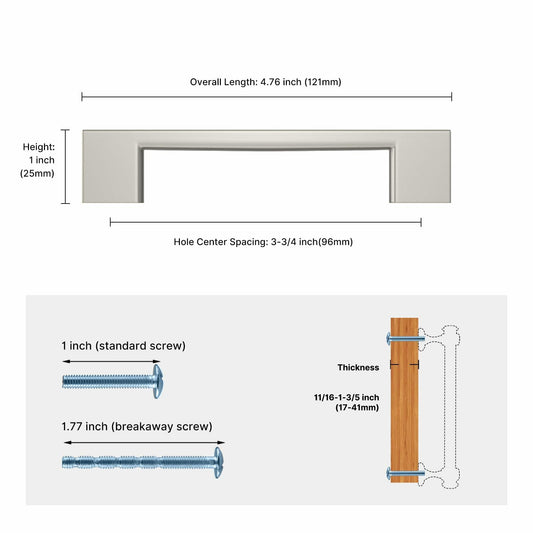 Haliwu 6 Pack Black Cabinet Handles 3-3/4 Inch Hole Center Modern Pulls