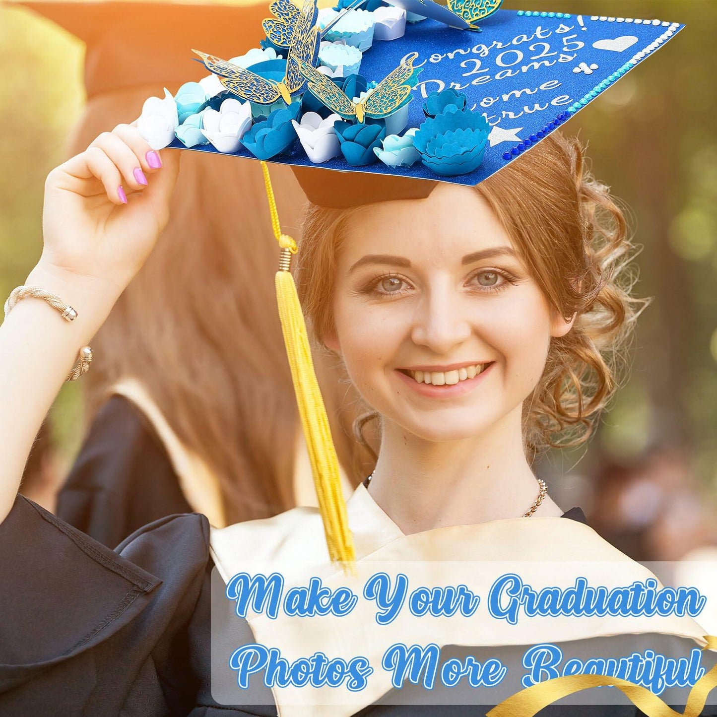 Knitgrip Graduation Cap Decoration Kit 98 Pc Blue Faux Flowers Butterfly