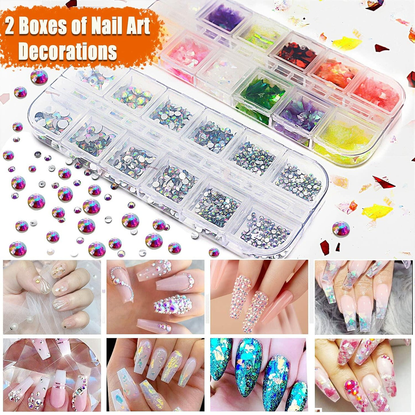 JOYJULY Nail Art Brushes Kit with Rhinestones Stickers Glitters Multi