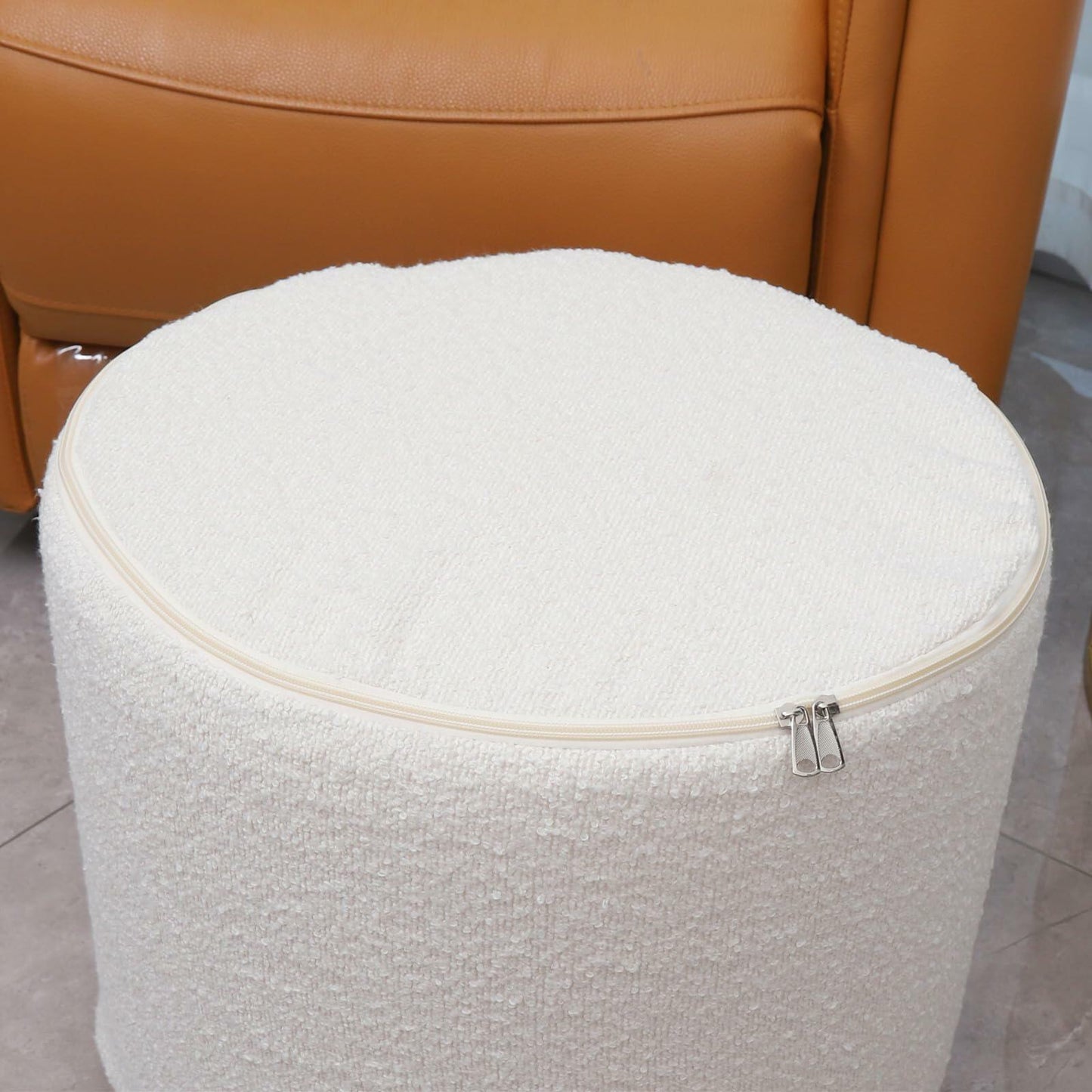 Flower Pouf Ottoman Full Foam 18x15 Inch Ivory Black Floor Pouf