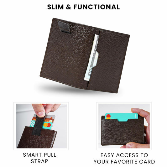 Decrum DISC Real Leather RFID Card Holder Men Brown Slim Minimalist