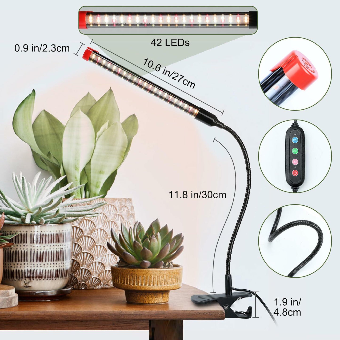 FECiDA 2Pack 9W LED Plant Grow Lights with Timer Clip for Indoor Plants