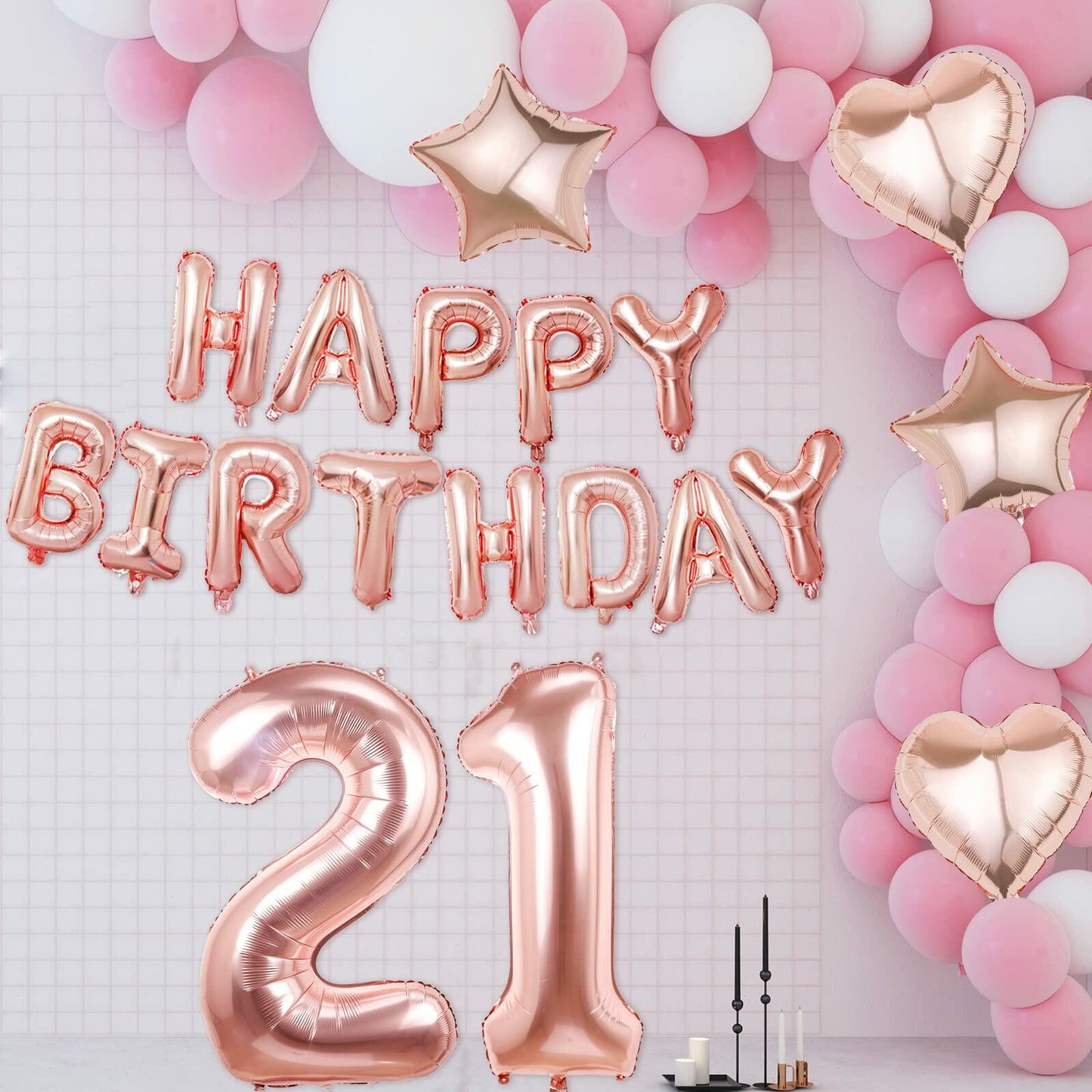 Rose Gold Happy Birthday Balloons Banner 16 Inch Mylar Foil 21st Party