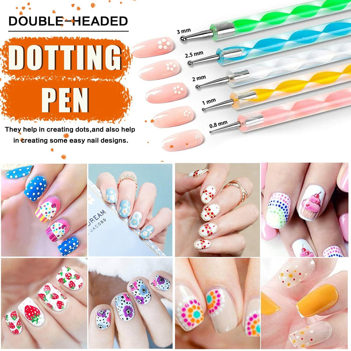 JOYJULY Nail Art Brushes Kit with Rhinestones Stickers Glitters Multi