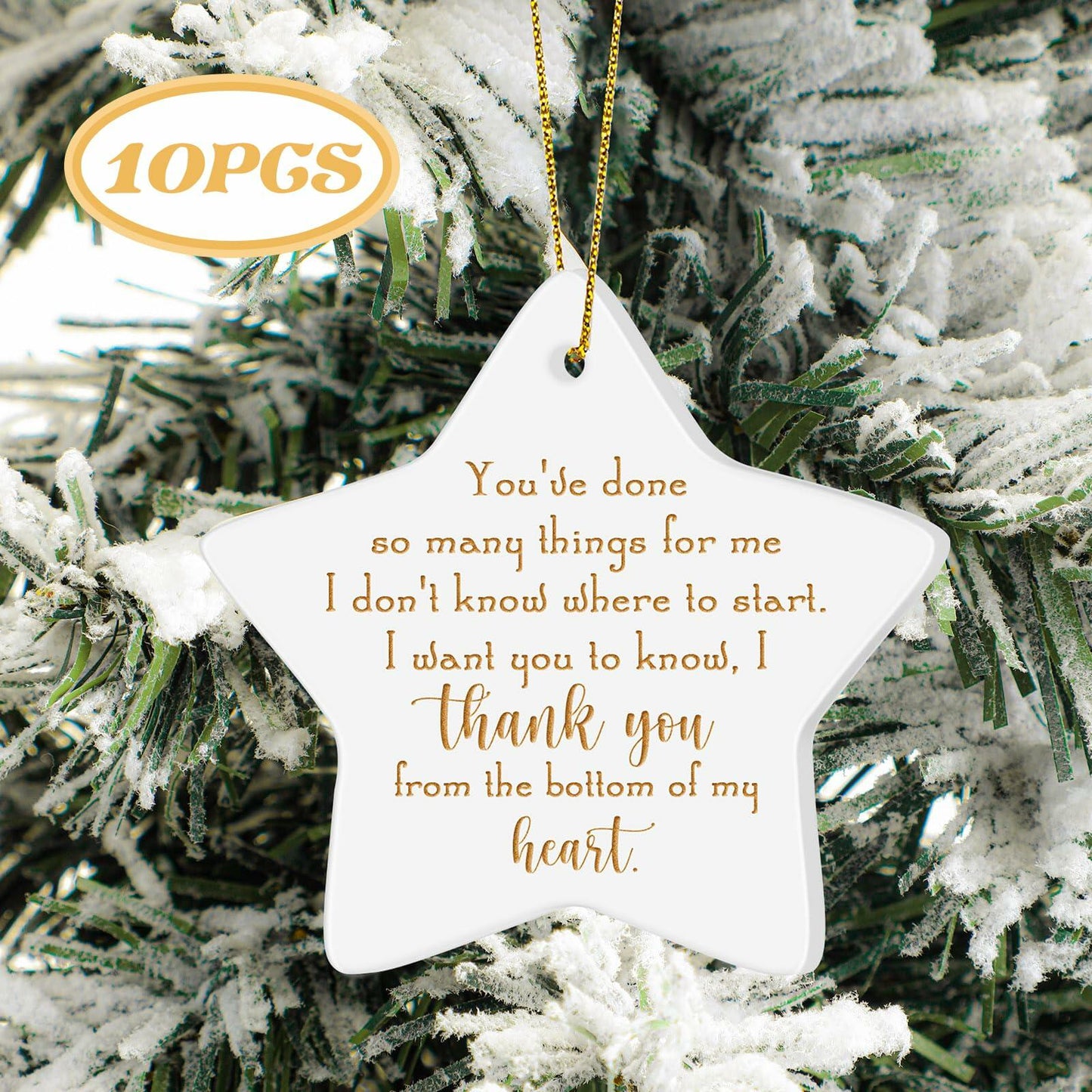 Sieral 10 Pcs Christmas Ceramic Star Ornaments Hanging Plaques Bulk Gift