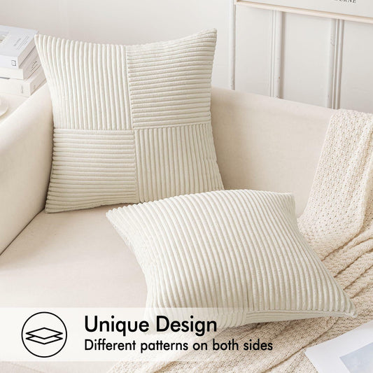 EMEMA Corduroy Boho Throw Pillow Covers 16x16 Olive Green Pack of 2