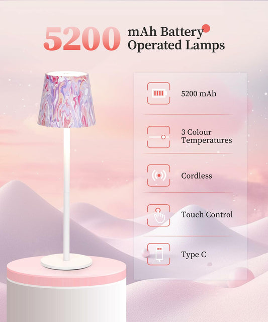 Faithorse Cordless Table Lamp Oil Painting Series Dimmable Pink 5200mAh