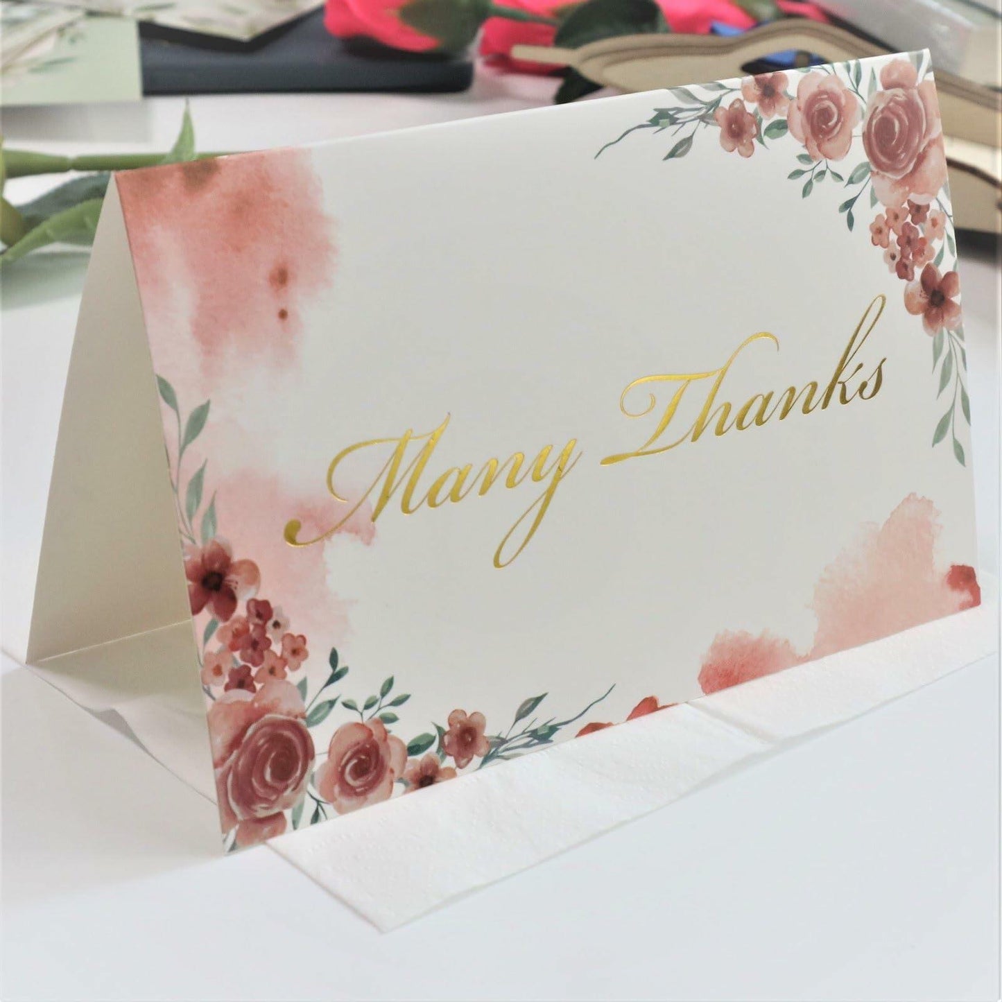 TOPJING 24 Heavy Duty Thank You Cards with Envelopes Gold Foil 4.15x6.5 Inch