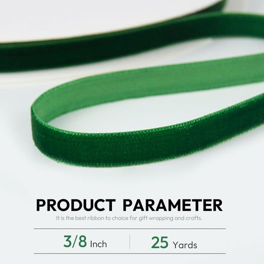 Quhora Velvet Ribbon 3/8in x 25yd Spool Forest Green Velvet Craft Ribbon