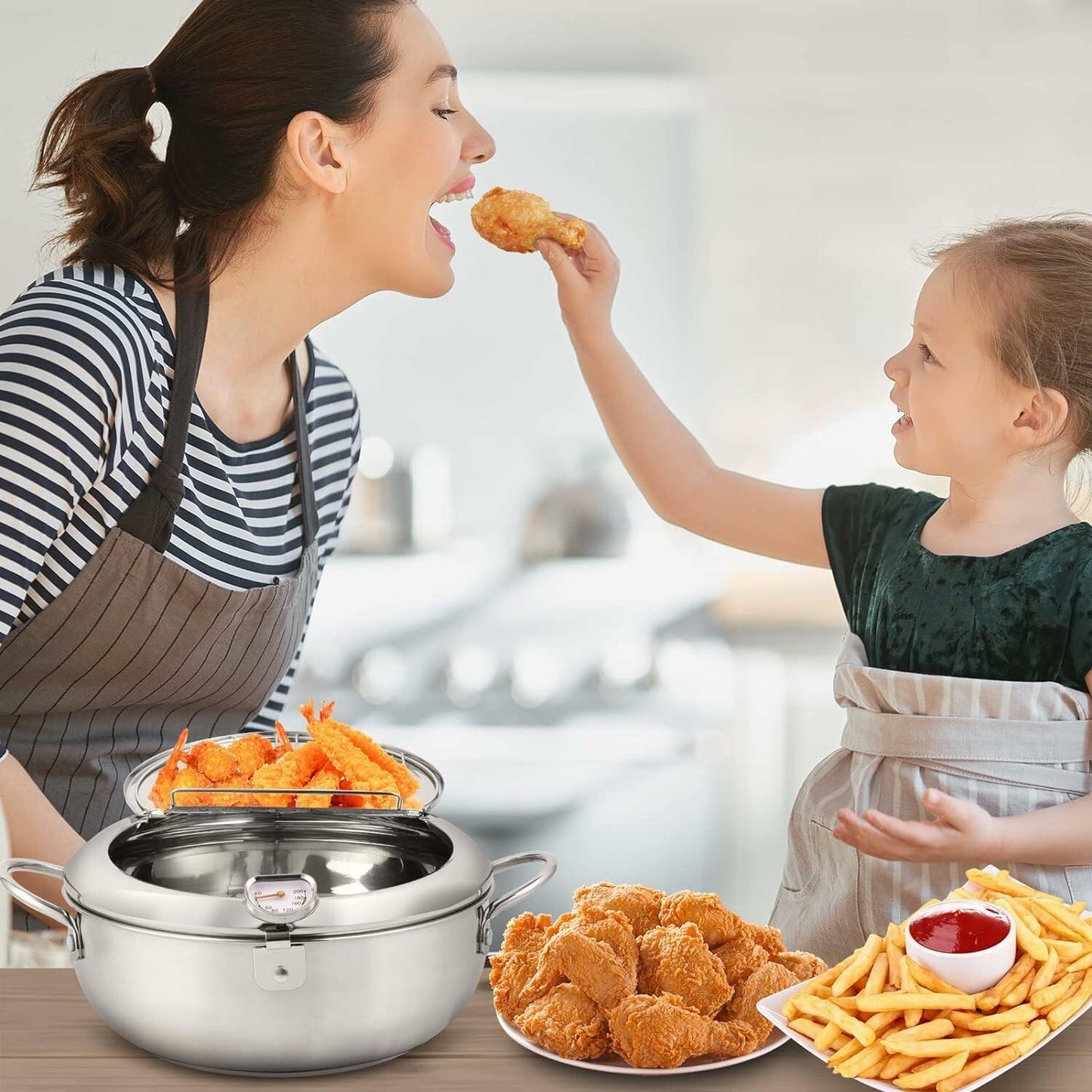Oxydrily Japanese Stainless Steel Deep Fryer Pot with Thermometer