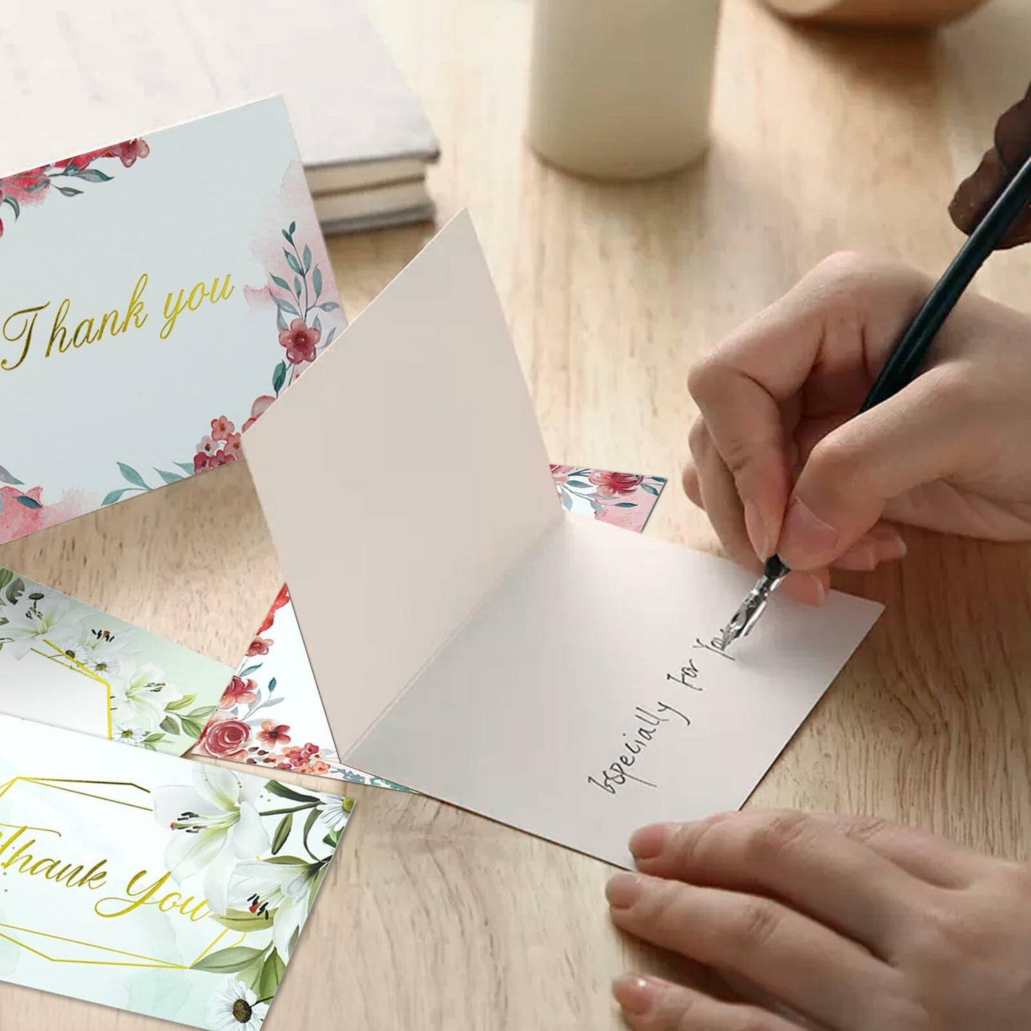 TOPJING 24 Heavy Duty Thank You Cards with Envelopes Gold Foil 4.15x6.5 Inch